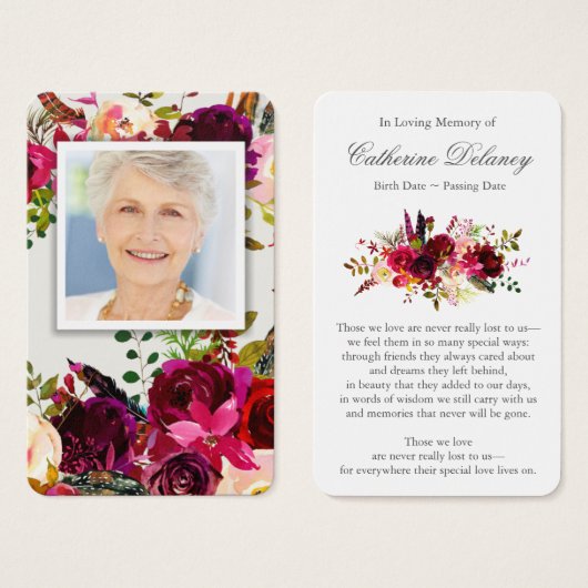 Beerdigung Floral Bordo Foto Gebet Sympathie Karte (Vorne & Hinten)