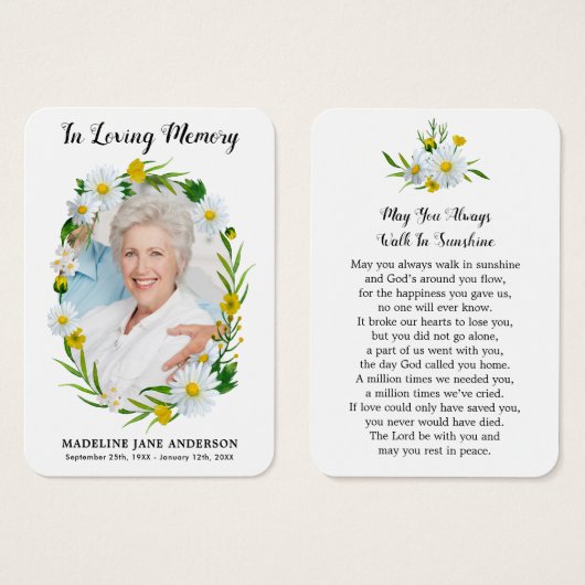 Beerdigung florale Daisy Foto Gedenkkarte (Vorne & Hinten)
