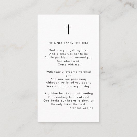 Beerdigung Forever Hearts Foto Cross Gebet Karte (Rückseite)