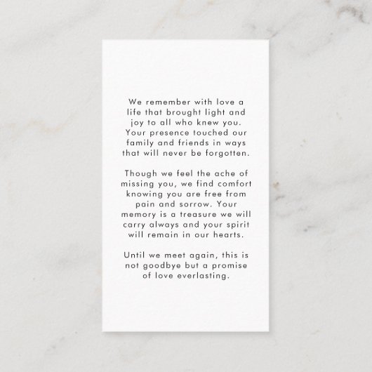 Beerdigung Forever Hearts Foto Skriptkarten Visitenkarte (Rückseite)