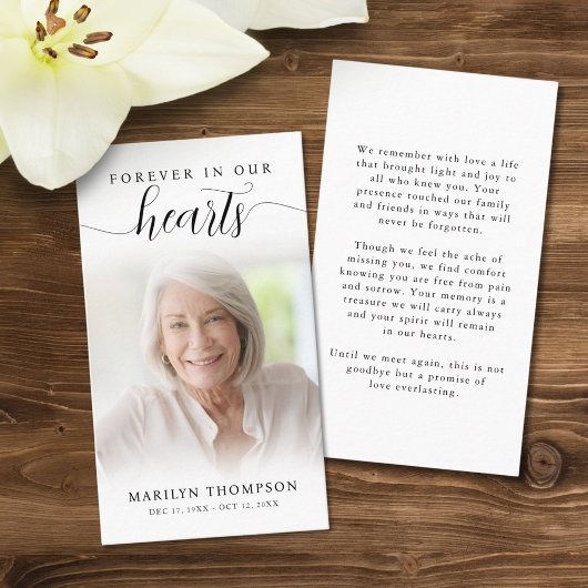 Beerdigung Forever Hearts Script Foto Gebetskarte Visitenkarte