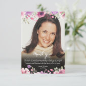 Beerdigung Foto Blumenrot Rosa Dankeskarte (Stehend Vorderseite)
