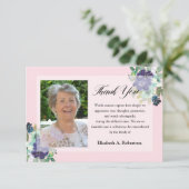 Beerdigung Foto Danke Purple Blumen auf Pink (Stehend Vorderseite)