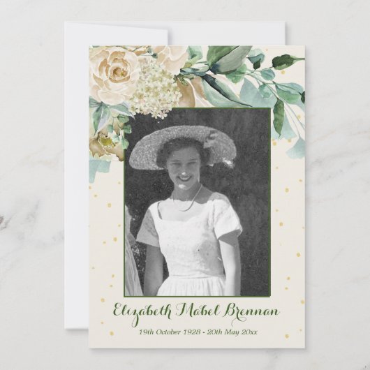 Beerdigung Foto Elegante Rose Blumenblättern Einladung (Rückseite)