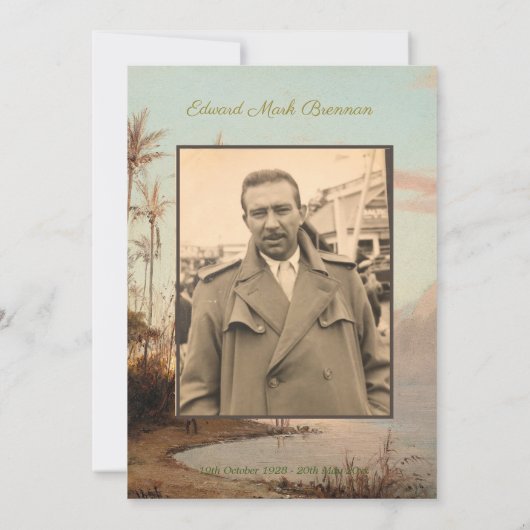 Beerdigung Foto Elegante Tropische Insel Palmen Einladung (Rückseite)