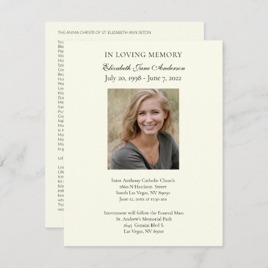 Beerdigung Foto Gebet Religiöse katholische Karte (Vorne/Hinten)