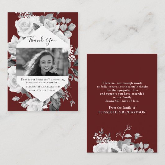 Beerdigung Foto Gedenkstätte floralen Rot Danke Ka Begleitkarte (Vorne/Hinten)