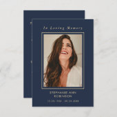 Beerdigung Foto Memorial Blue Gold Script Card (Vorne/Hinten)