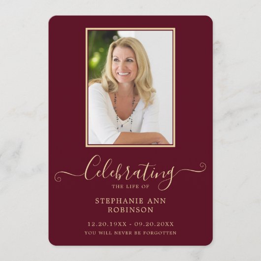 Beerdigung Foto Order of Service Burgundy Gold Programm (Vorderseite)