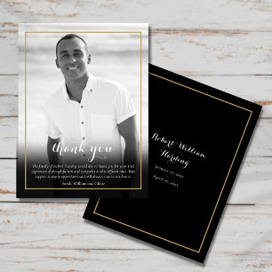 Beerdigung Foto Schwarz und Weiß Elegant Danke Postkarte