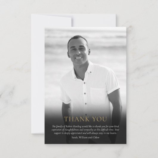 Beerdigung Foto Schwarz-Weiß Elegante Grüne Dankeskarte (Vorderseite)