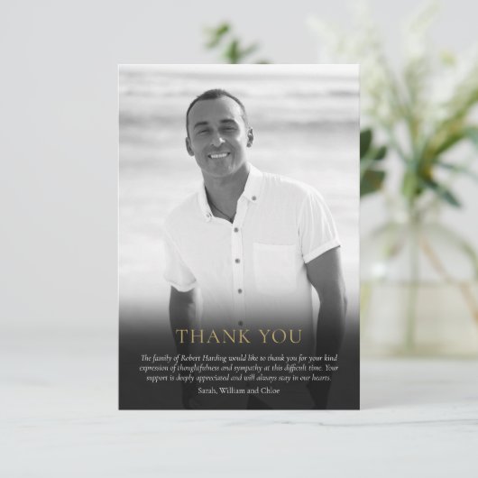 Beerdigung Foto Schwarz-Weiß Elegante Grüne Dankeskarte (Stehend Vorderseite)