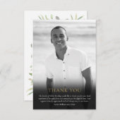 Beerdigung Foto Schwarz-Weiß Elegante Grüne Dankeskarte (Vorne/Hinten)