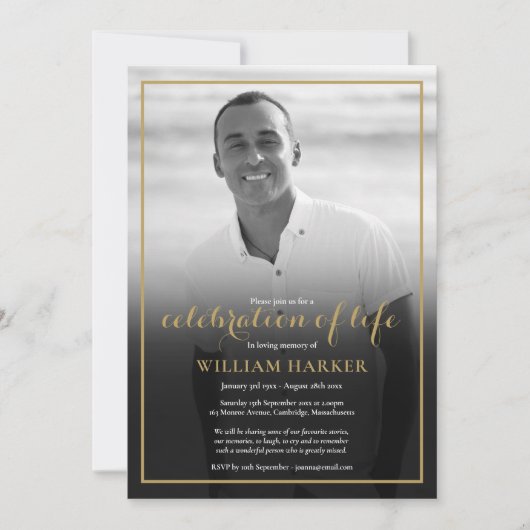 Beerdigung Foto Schwarz-Weiß-Feier des Lebens Einladung (Vorderseite)