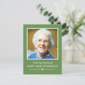 Beerdigung Foto Vielen Dank | Grün im liebenden Sp Dankeskarte (Stehend Vorderseite)