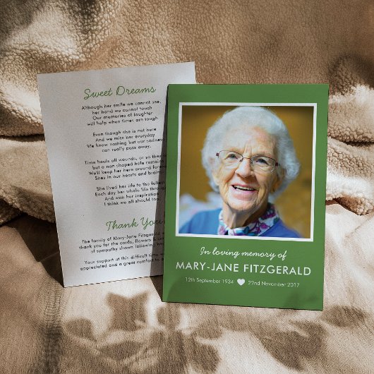 Beerdigung Foto Vielen Dank | Grün im liebenden Sp Dankeskarte