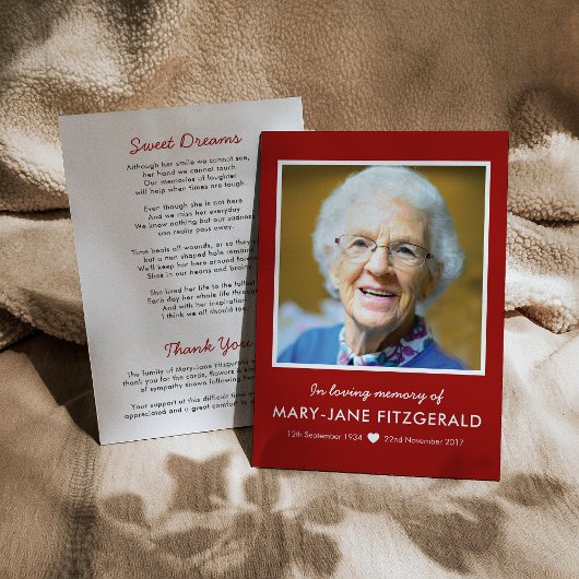 Beerdigung Foto Vielen Dank | Rot in Love Memory Dankeskarte