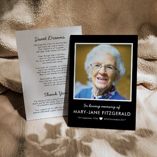 Beerdigung Foto Vielen Dank | Schwarz im liebenden Dankeskarte