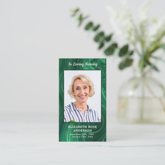 Beerdigung Gebet-Karte Memorial Foto Emerald Green Telefonnummerkarte (Stehend Vorderseite)