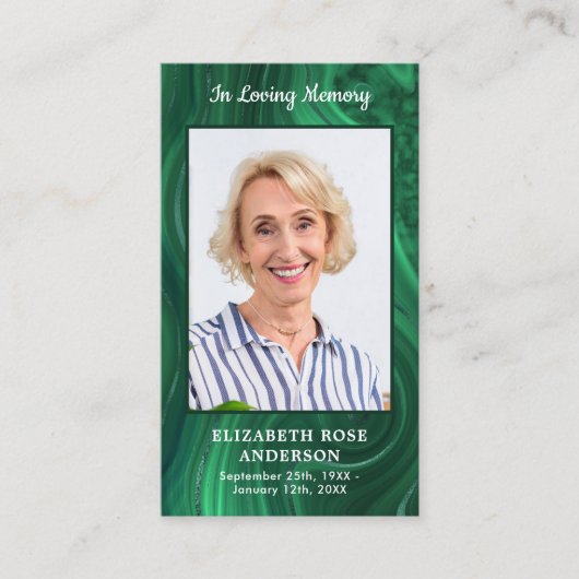 Beerdigung Gebet-Karte Memorial Foto Emerald Green Telefonnummerkarte (Vorderseite)