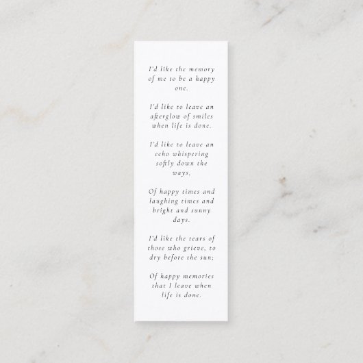 Beerdigung Gedächtnis Elegante Lesezeichen Karte C (Rückseite)