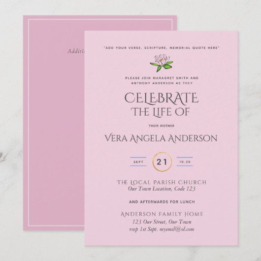 Beerdigung Gedenkfeier INVITE Feier des Lebens (Vorne/Hinten)