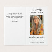 Beerdigung Gedenkfeier zum Leben Danke (Außenseite Aufgefaltet)