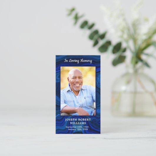 Beerdigung Gedenkkarte Blaue Marmorkarte Foto Telefonnummerkarte (Stehend Vorderseite)