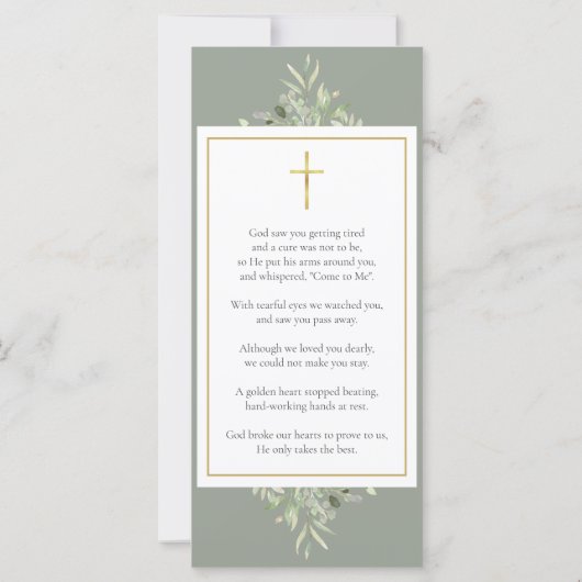 Beerdigung Gedenkkarte Foto Grüne Gebetskarte (Rückseite)