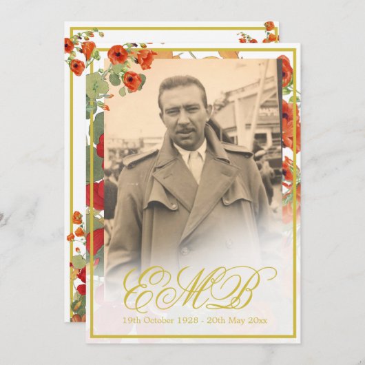 Beerdigung Gedenkstätte Foto Blumengoldfeier Einladung (Vorne/Hinten)