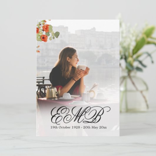 Beerdigung Gedenkstätte Foto Blumenschwarze Feier Einladung (Stehend Vorderseite)