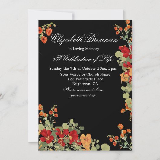 Beerdigung Gedenkstätte Foto Blumenschwarze Feier Einladung (Rückseite)