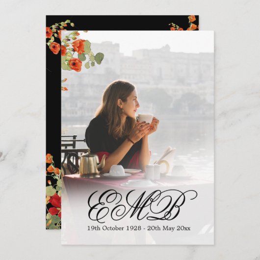 Beerdigung Gedenkstätte Foto Blumenschwarze Feier Einladung (Vorne/Hinten)