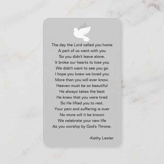 Beerdigung Gedenkstätte Gebet Doofenkarte Visitenkarte (Rückseite)