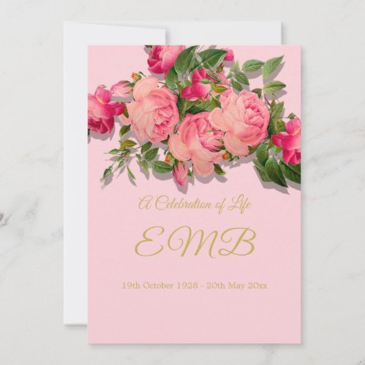 Beerdigung Gedenkstätte Rosen Feier des Lebens Einladung (Rückseite)