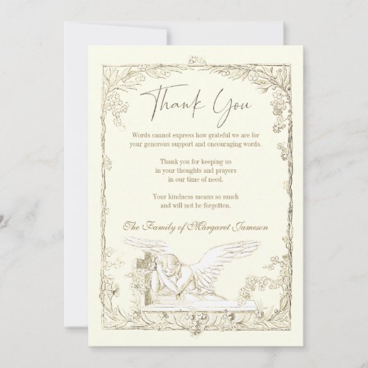Beerdigung Gedenkstätte Vintag Angel Religious Dankeskarte (Vorderseite)