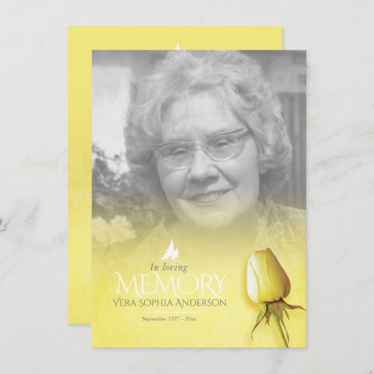 Beerdigung Gelb Rosa Foto Erinnerungsgedicht (Vorne/Hinten)