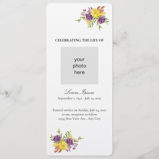 Beerdigung gelber und Lila botanischer Spray Programm (Vorderseite)