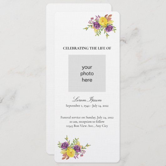 Beerdigung gelber und Lila botanischer Spray Programm (Vorne/Hinten)