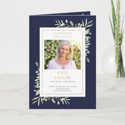 Beerdigung Greenery Gedenkorden gefälscht Programm (Vorderseite)