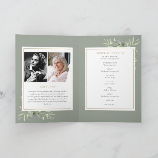 Beerdigung Greenery Gedenkorden gefälscht Programm (Innenseite)