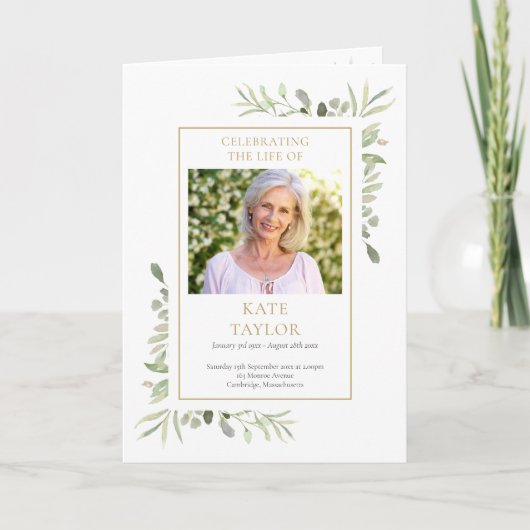 Beerdigung Greenery Gedenkorden gefälscht Programm (Vorderseite)