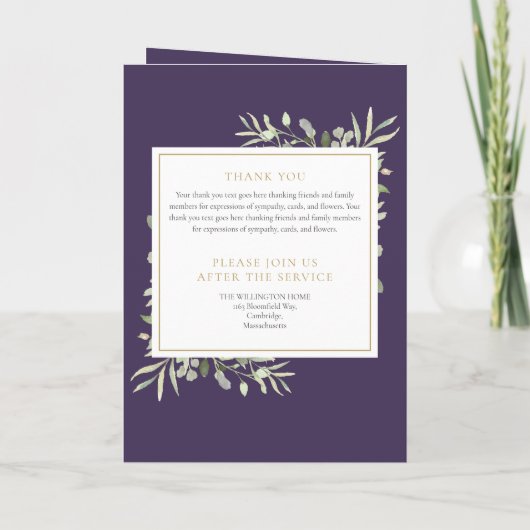 Beerdigung Greenery Gedenkorden gefälscht Programm (Rückseite)