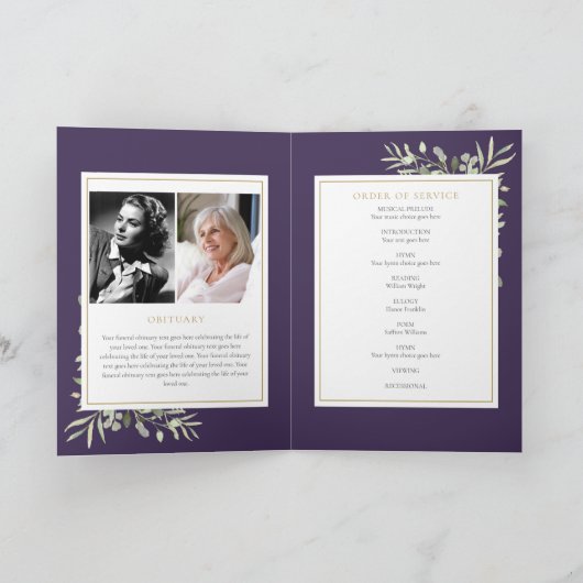 Beerdigung Greenery Gedenkorden gefälscht Programm (Innenseite)