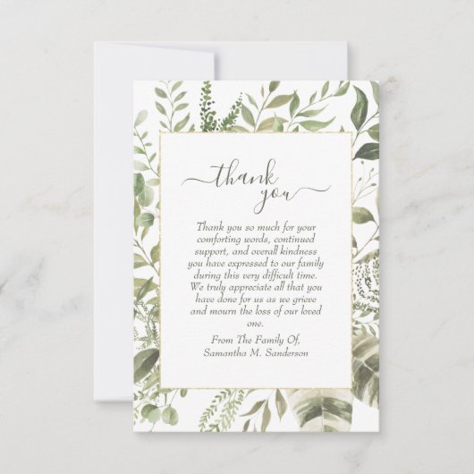 Beerdigung Grüne Wasserfarbe in liebenswerter Erin Dankeskarte (Vorderseite)