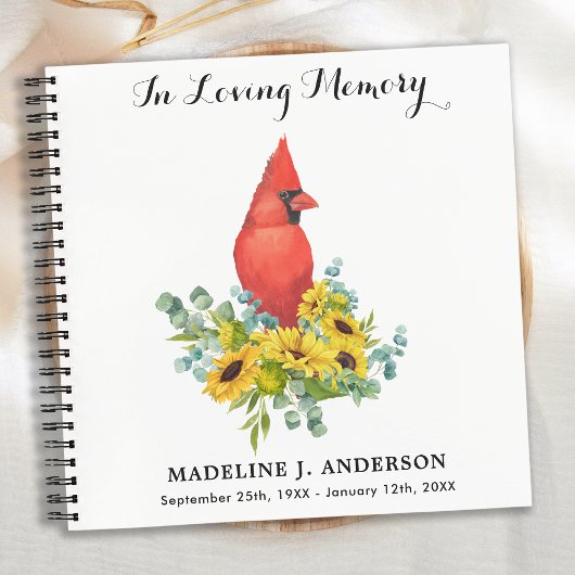 Beerdigung Guestbook Memorial Sunflowers Kardinal Notizblock