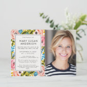 Beerdigung Hübsch Florals Feier zum Foto des Leben Einladung (Stehend Vorderseite)