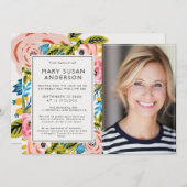 Beerdigung Hübsch Florals Feier zum Foto des Leben Einladung (Vorne/Hinten)