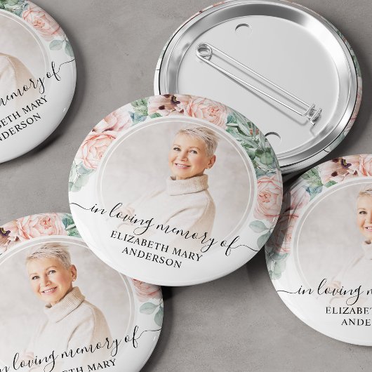 Beerdigung im liebenden Gedächtnis Rosa Foto Button