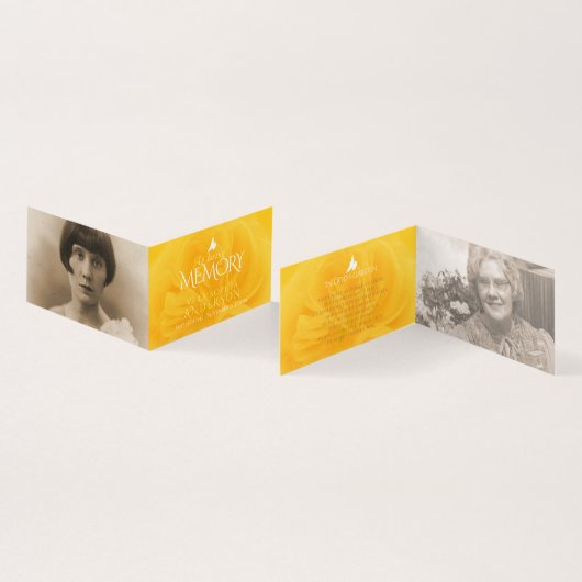 Beerdigung in gelber Gedächtnisrosenkarte (Innenseite und Außenseite)